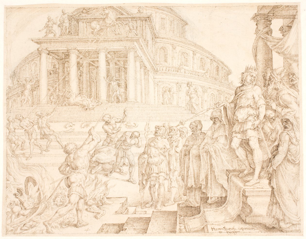 Josias ordena que os cavalos sejam removidos e as carruagens do sol sejam queimadas de Maarten van Heemskerck