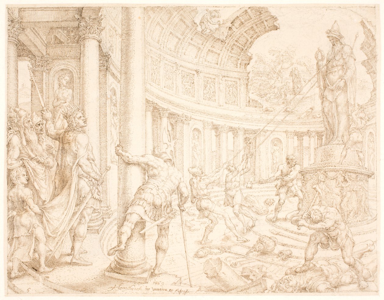 Josias ordena que os pilares de pedra de Astarte, Chemosh e Milcom sejam quebrados e cortados de Maarten van Heemskerck