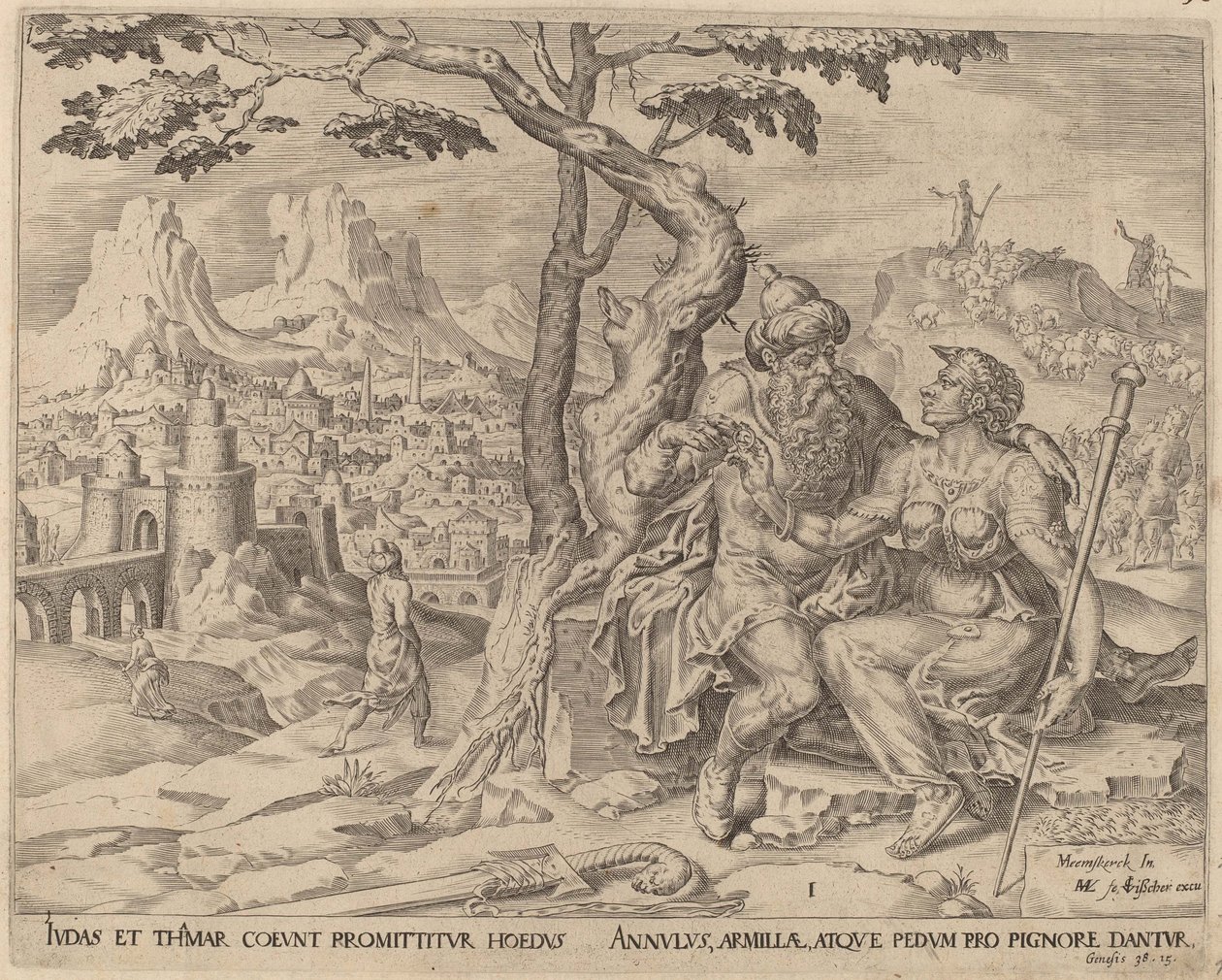 Judá dando a Tamar a promessa, c.1566 de Maarten van Heemskerck