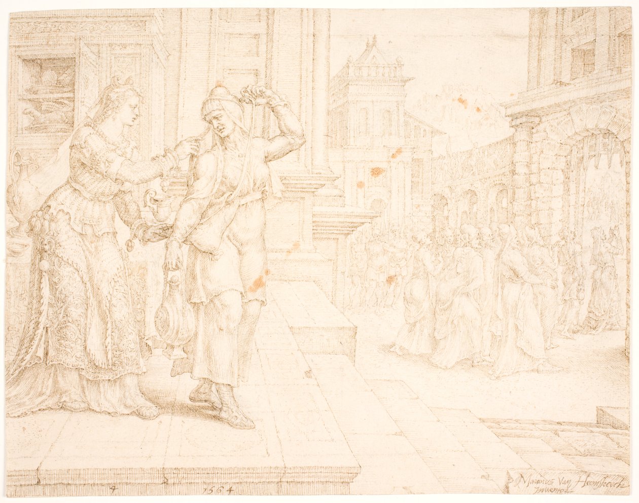 Judith se preparando para ir ao Acampamento dos Inimigos de Maarten van Heemskerck