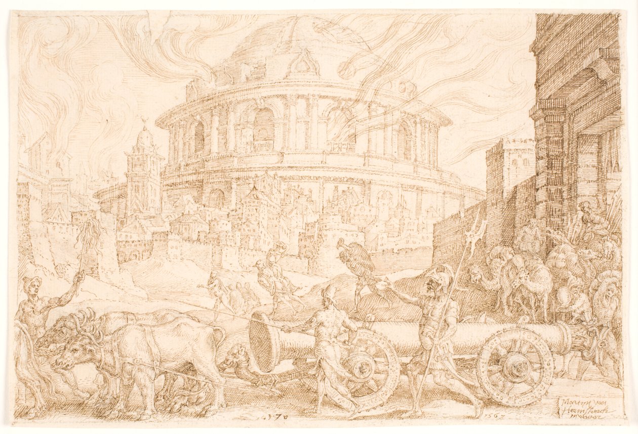 Nabucodonosor e os caldeus saqueiam o templo em Jerusalém de Maarten van Heemskerck