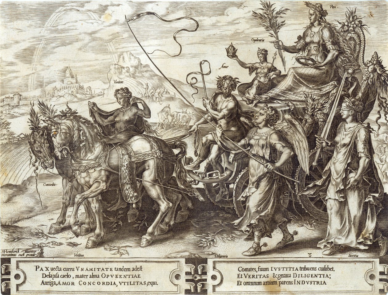 Paz, placa 8 da "Vicissitude das coisas humanas", 1564 de Maarten van Heemskerck