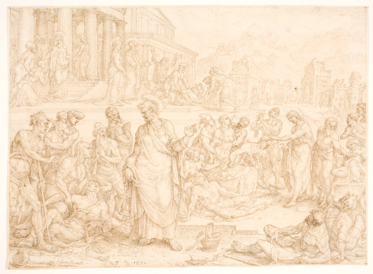 Pedro e os outros apóstolos curam os enfermos de Maarten van Heemskerck