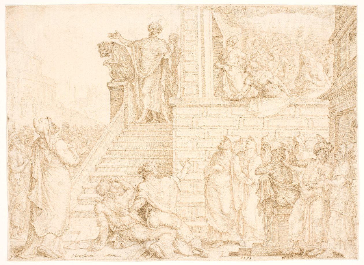 Pedro prega em Jerusalém de Maarten van Heemskerck