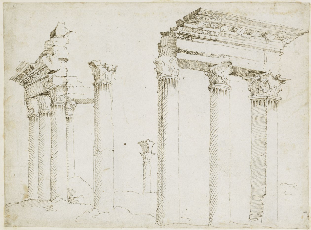 Restos do templo de Minerva no Fórum de Nerva de Maarten van Heemskerck