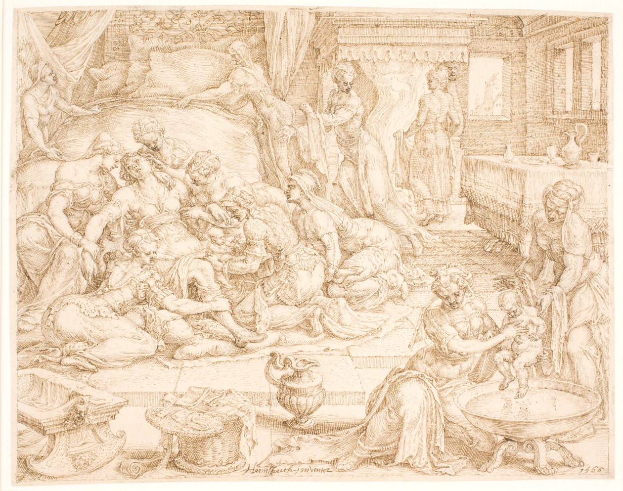 Tamar dando à luz Farezog Jarah de Maarten van Heemskerck