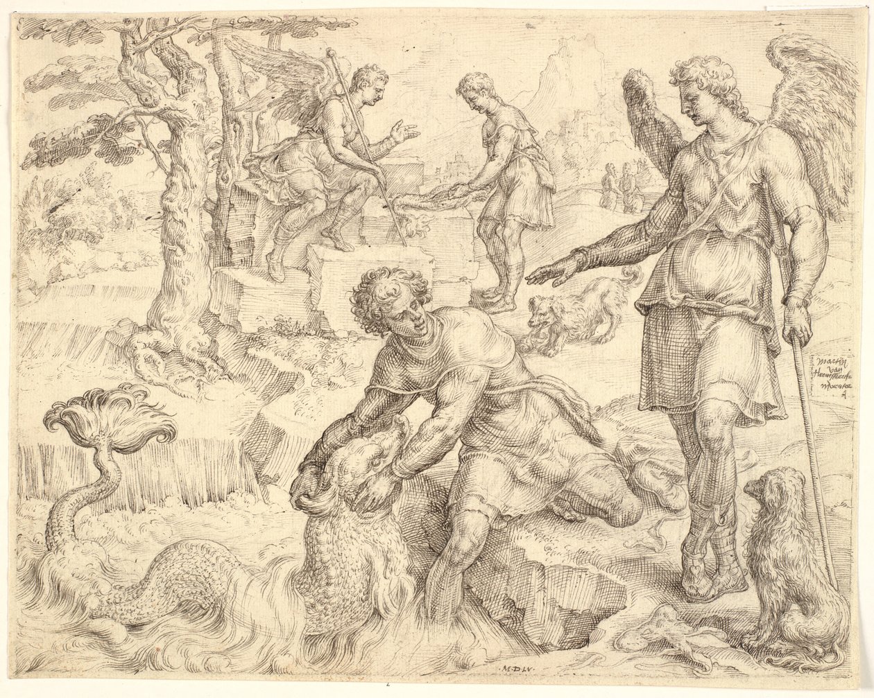Tobias pegando o Peixe no Rio Tigre de Maarten van Heemskerck