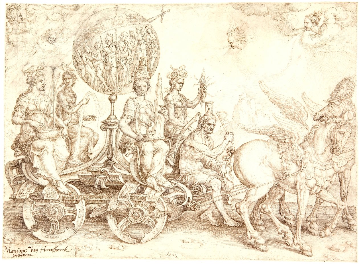 Carruagem Triunfal. Mundus (O Mundo). (Uma alegoria dos quatro elementos) de Maarten van Heemskerck