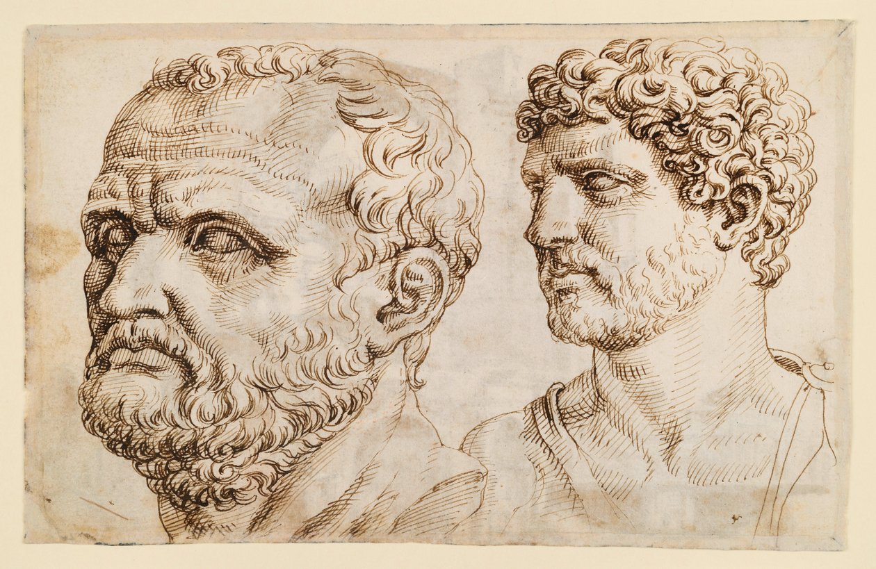 Duas cabeças de estátuas antigas de Maarten van Heemskerck