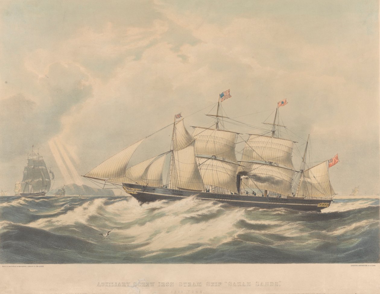 Navio a vapor de ferro de parafuso auxiliar "Sarah Sands" (1845), c.1843-54 (litografia) de Macdonald & Co. Maclure