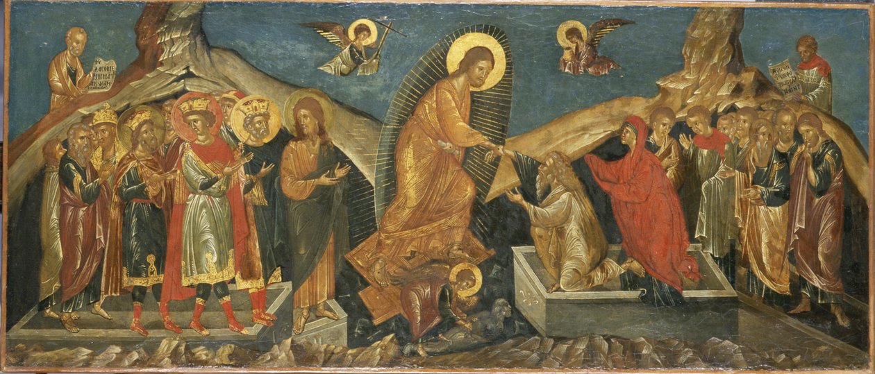 A Descida de Cristo ao Inferno, c.1600-15 (pintura brilhante sobre tela) de Macedonian School