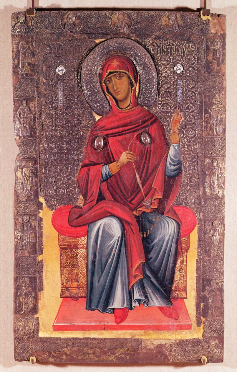 Virgem Maria, da Anunciação (têmpera no painel) de Macedonian School