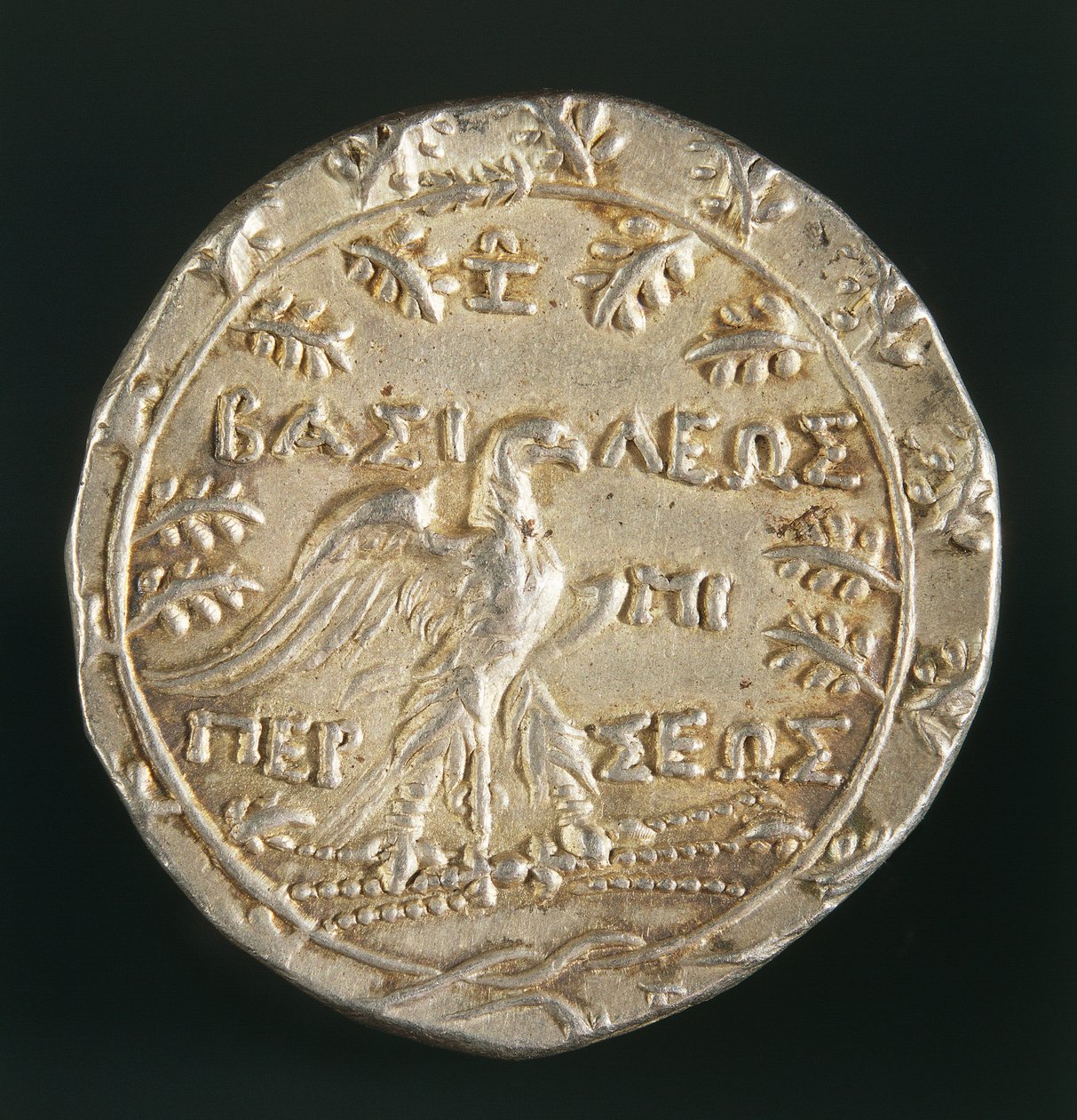 Tetradrachm do Rei Perseu da Macedónia, cunhado em Pela, Reino da Macedónia, reverso, c.179-168 a.C. (prata) de Macedonian