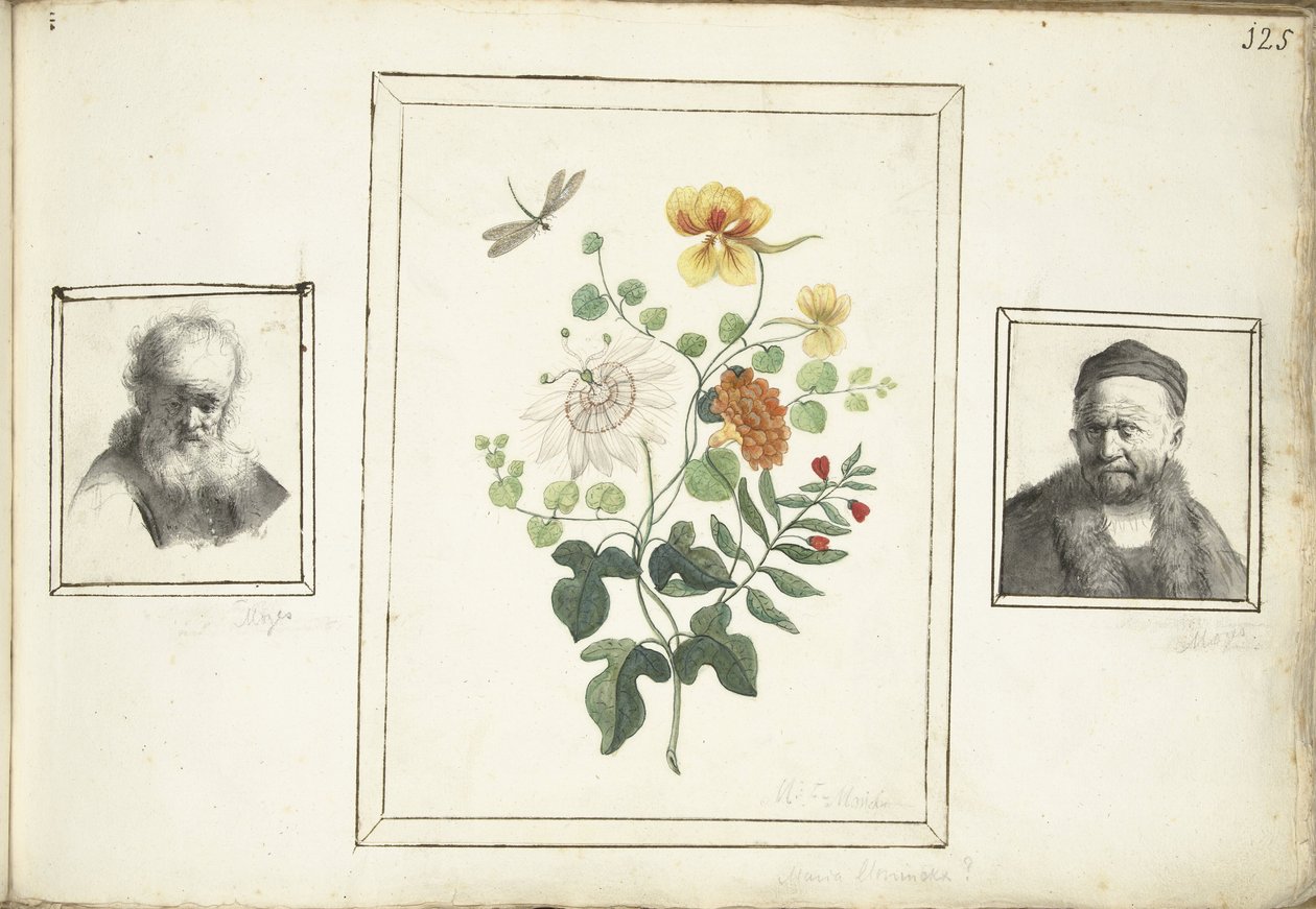 Natureza morta com flores, uma cabeça e um busto de um homem de Machtelt Moninckx