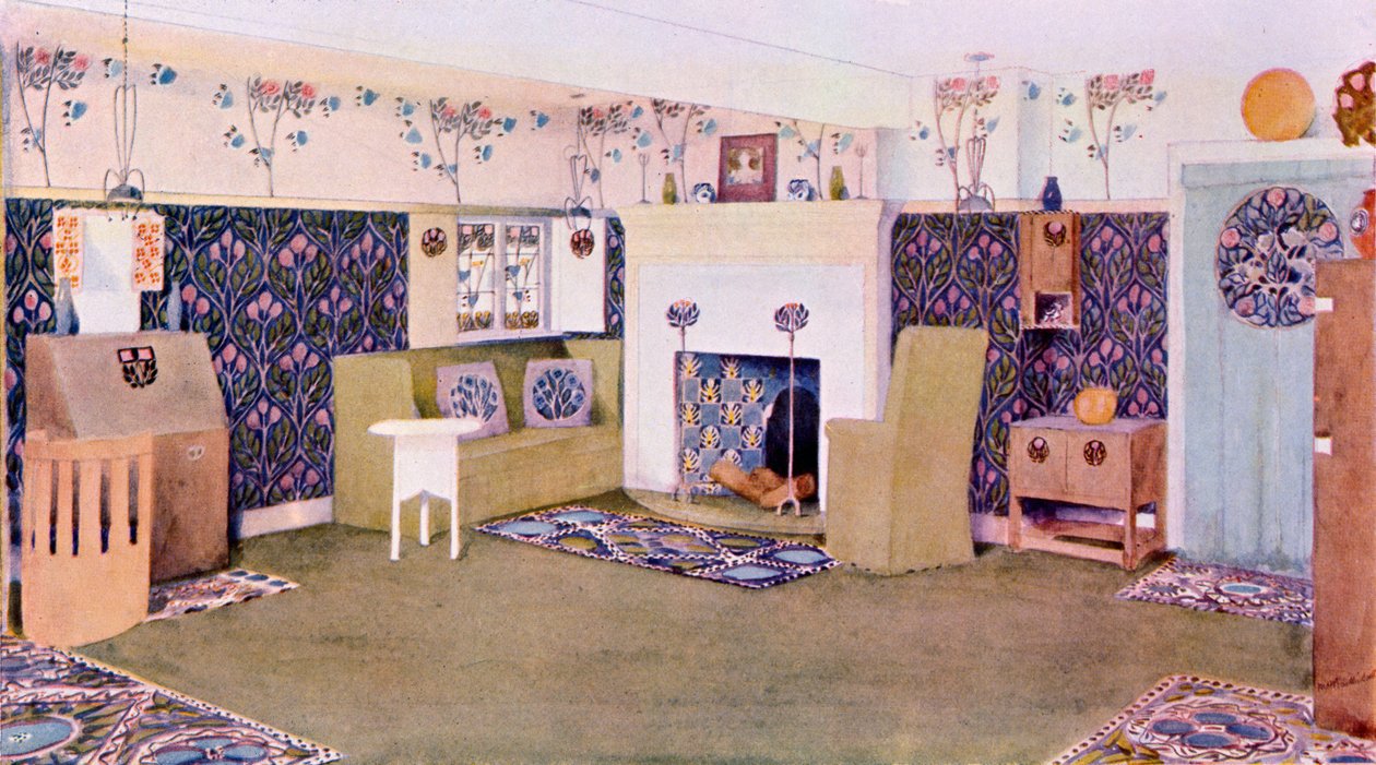 Design para a sala de visitas em Falkewood, c.1906 de Mackay Hugh Baillie Scott