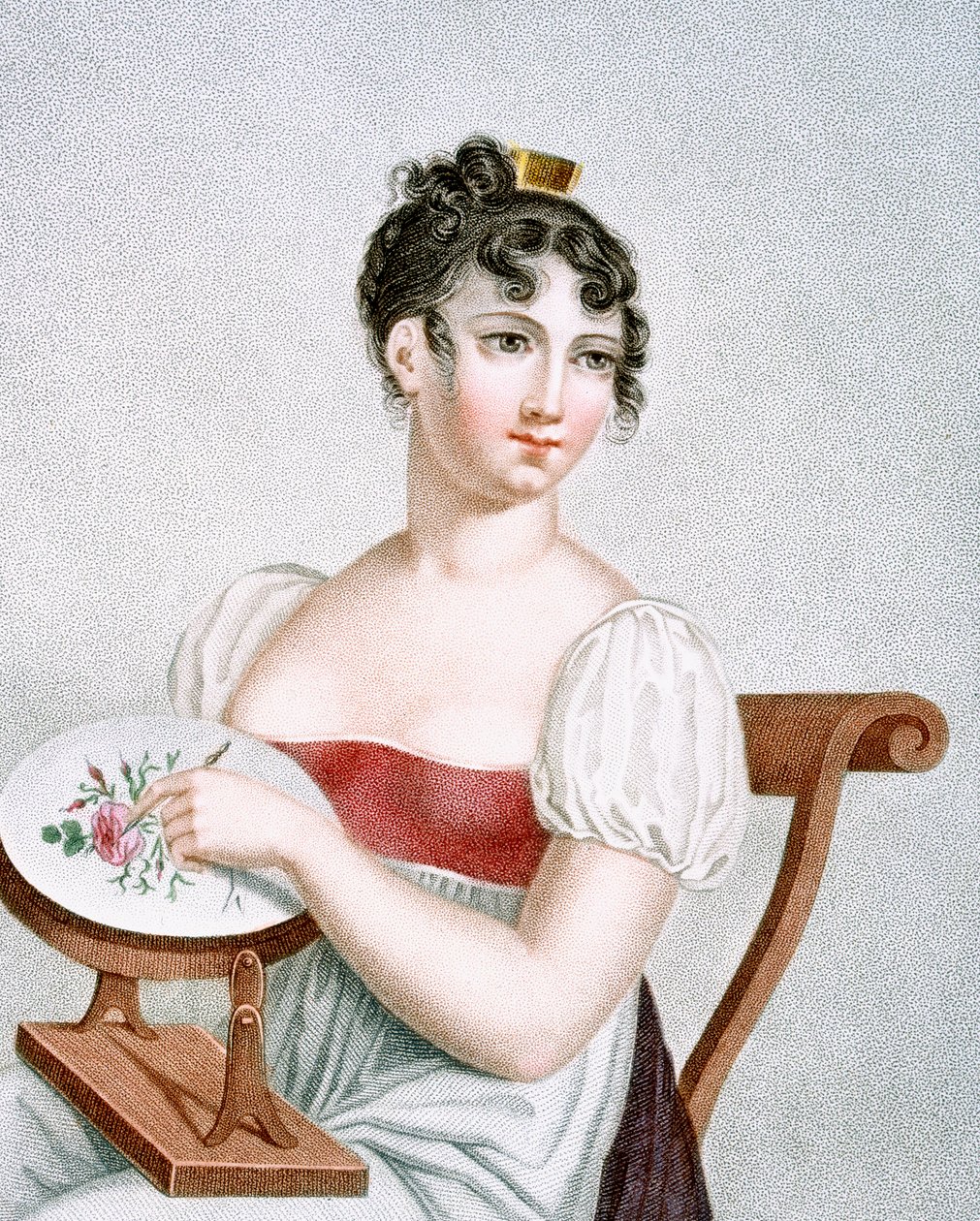 O Embroiderer, gravado por Augrand, c.1816 de Madame G. Busset Dubruste