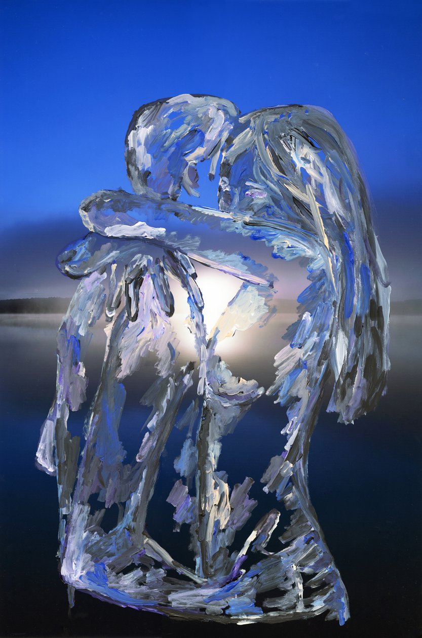 Blue Lovers, 2022 (tinta acrílica sobre impressão de pigmentos de arquivo) de Madeleine Gross