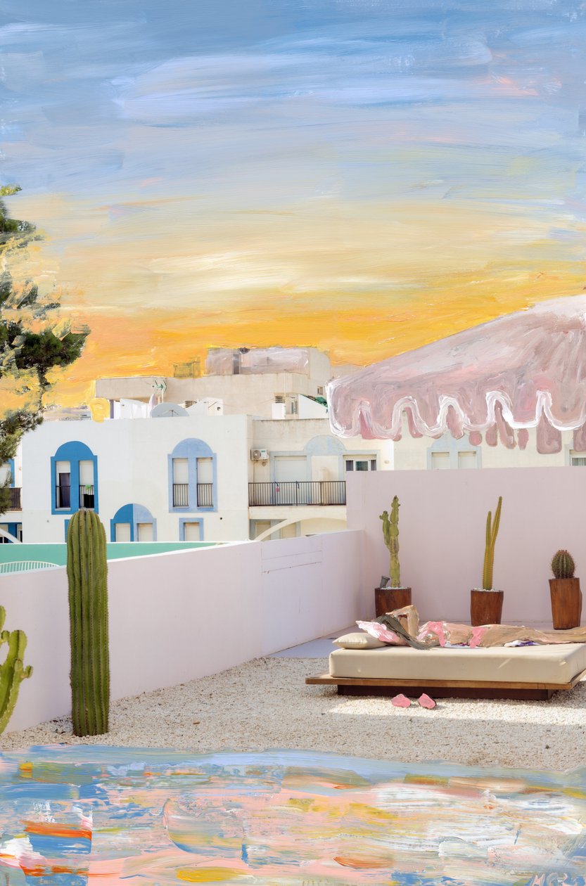 Ibiza, 2022 (tinta acrílica sobre impressão de pigmentos de arquivo) de Madeleine Gross