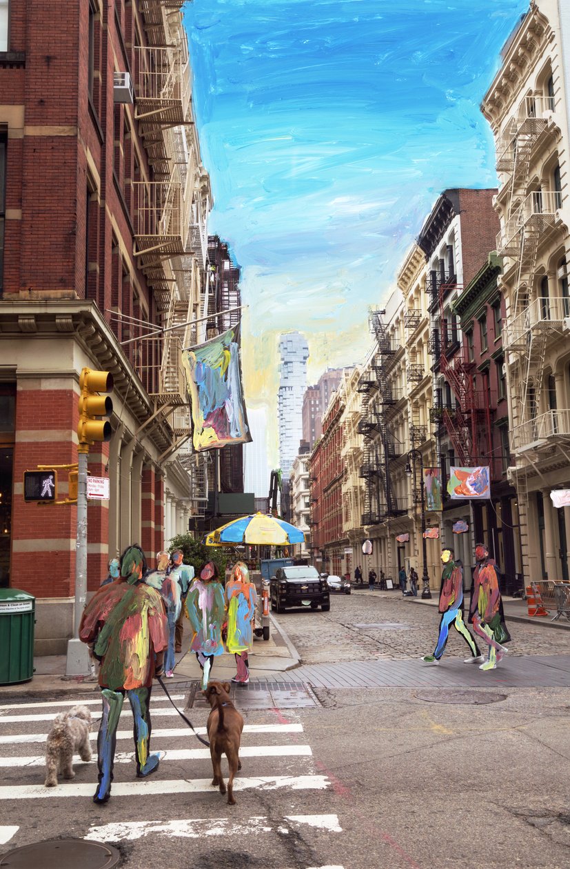 Soho May, 2019 (tinta acrílica sobre impressão de pigmentos de arquivo) de Madeleine Gross