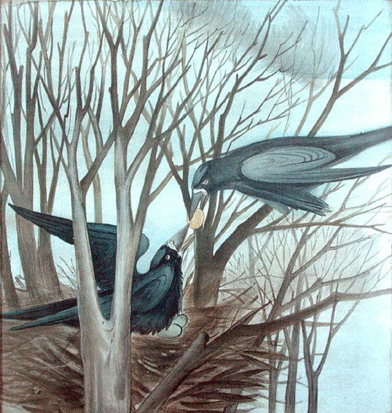 Dois Rooks Feeding in a Tree (lápis e aguarela sobre papel) de Madeline Wyndham
