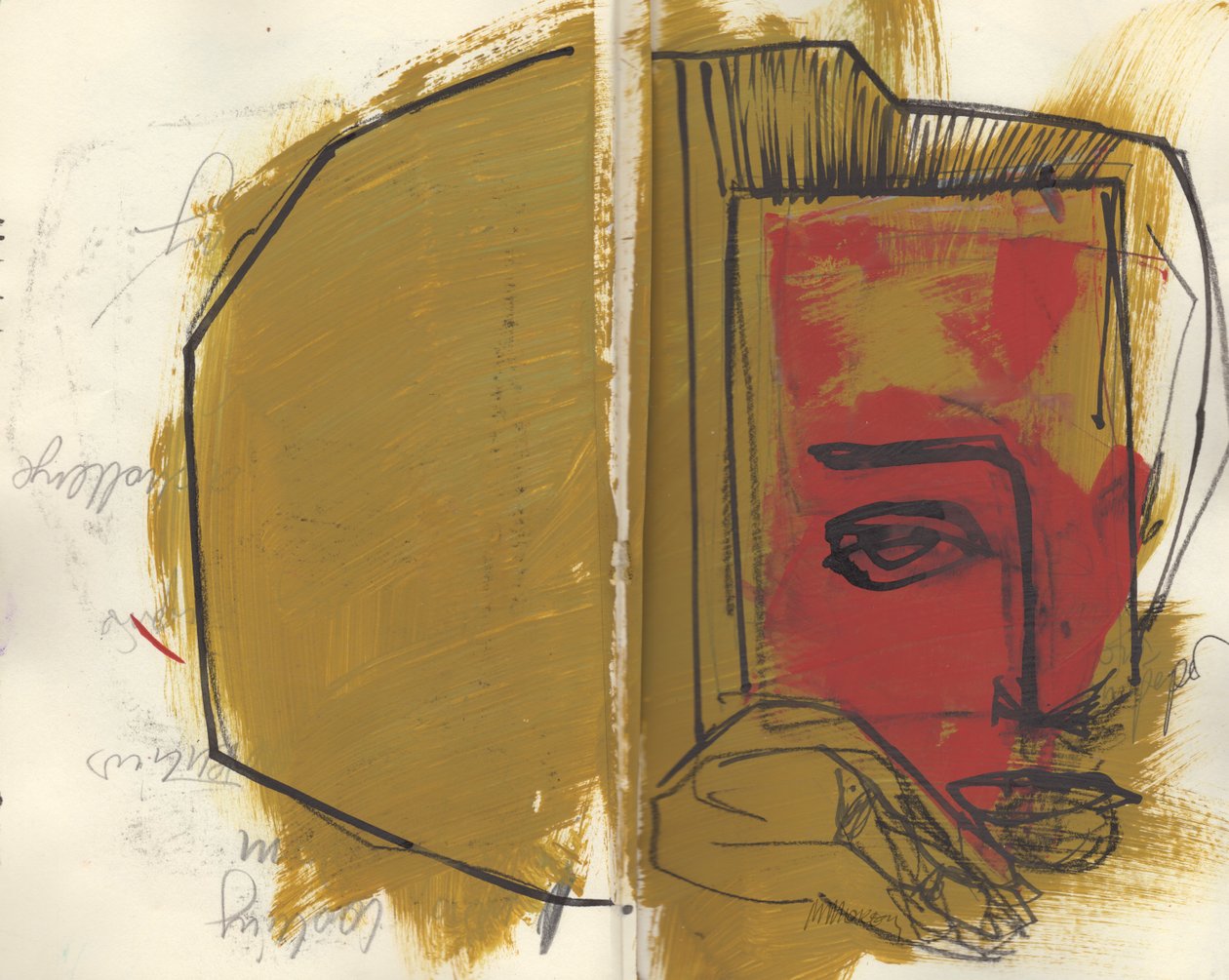 Sketchbook 38, 2025 (tinta de têmpera, tinta da China, lápis sobre papel) de Madgalena Morey