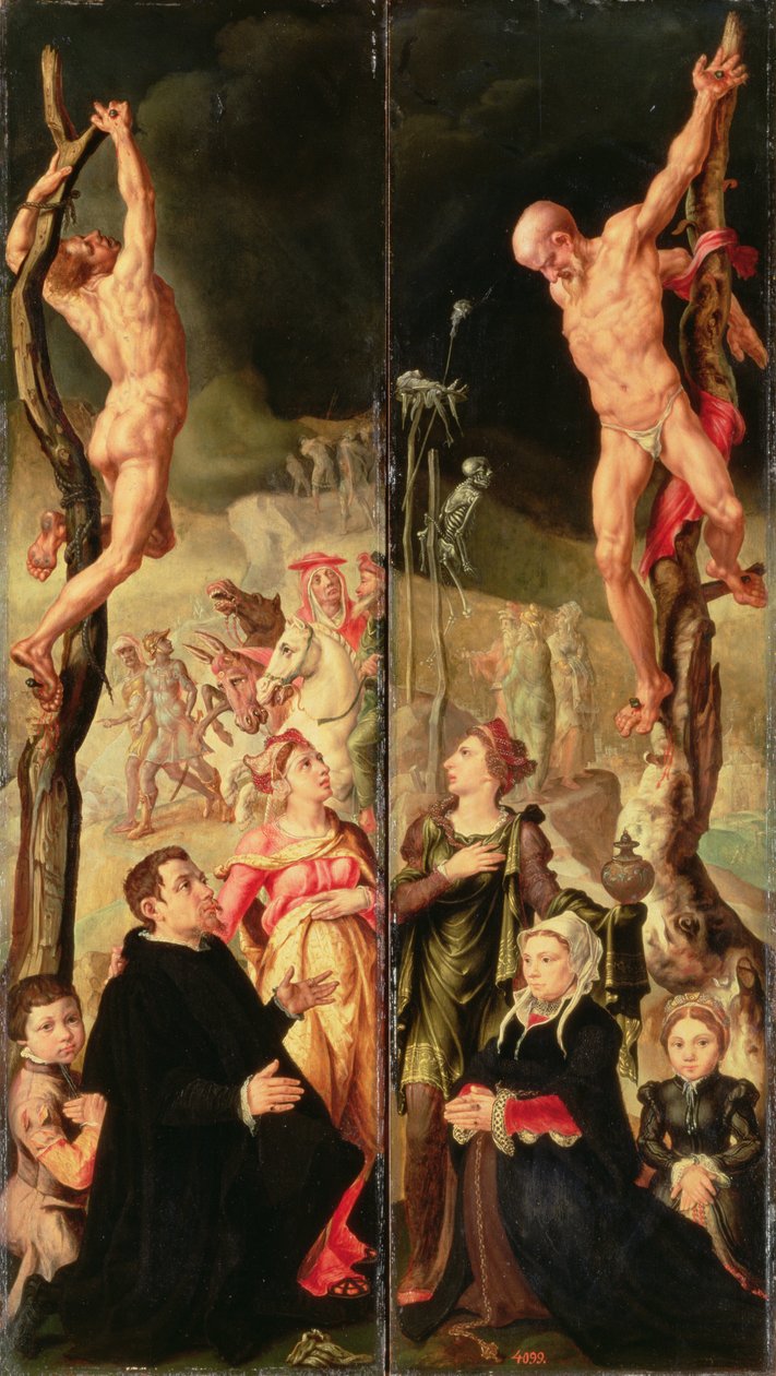 Calvário, painéis laterais do tríptico (painel) de Maerten van Heemskerck