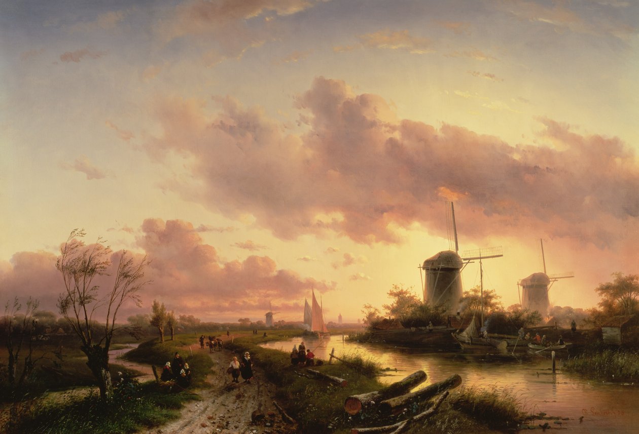 Um, estuário rio, com, figuras, reparar, um, bote, 17o século de Maerten Fransz van der Hulst