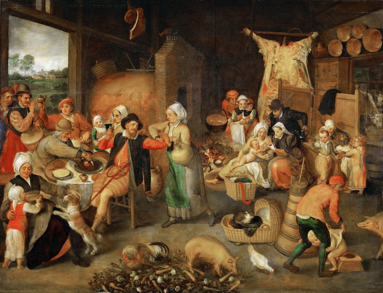 Salão camponês com visitantes nobres - Marten van Cleve, o Ancião (1527-1581). Óleo sobre madeira, ca. 1566. Dimensão : 123x144 cm. Museu de História de Arte, Vienne de Maerten van Cleve