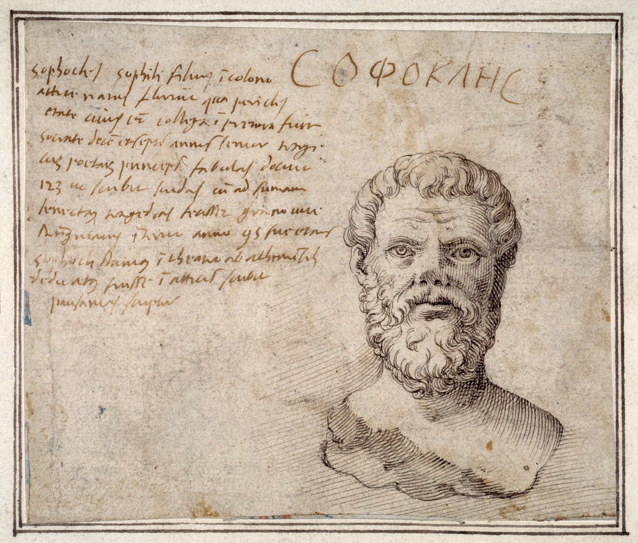 Busto antigo de Sófocles, anotado, depois de Fulvio Orsini (caneta e tinta sobre papel) de Maerten van Heemskerck