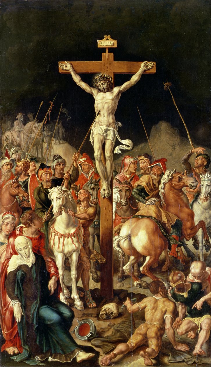 Calvário, painel central de um tríptico (óleo sobre tela transferido do painel) de Maerten van Heemskerck