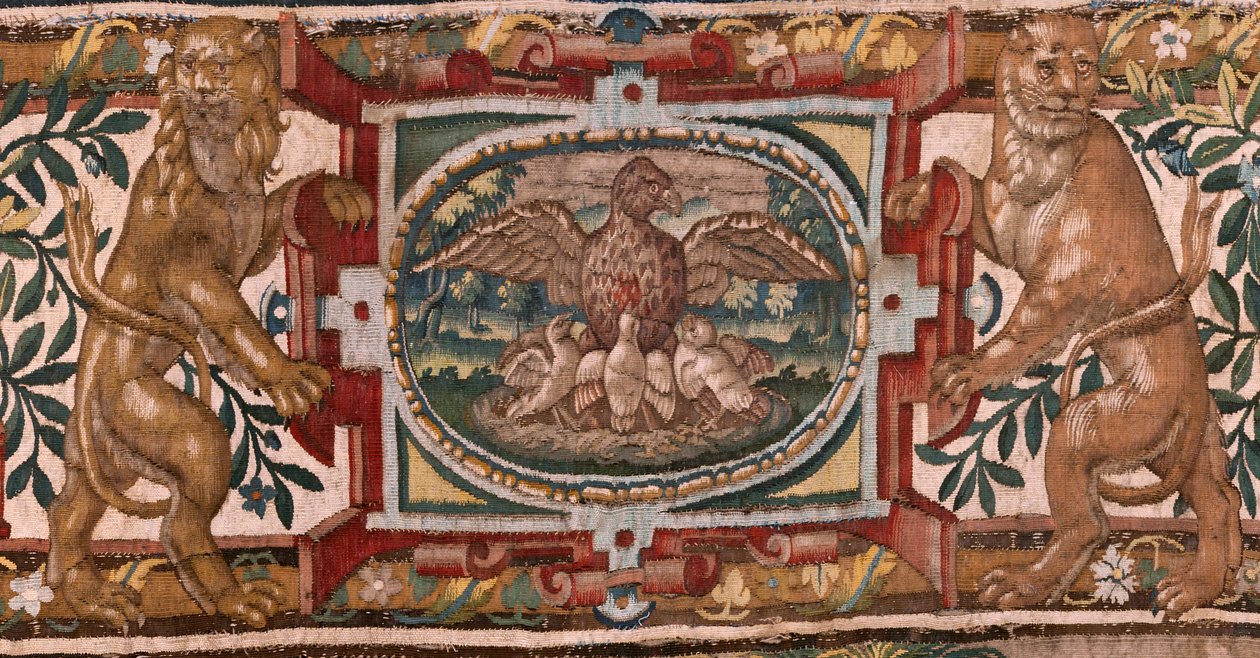 Museu Diocesano (Museo Diocesano). Tapeçaria flamenga. Bruxelas. Atelier François Geubels. Série História de Gideon. Os israelitas entregam a sua parte do espólio a Gideon (Los israelitas entregan a Gedeón su parte del botín). Seda e lã. Legado de Bisho de Maerten van Heemskerck