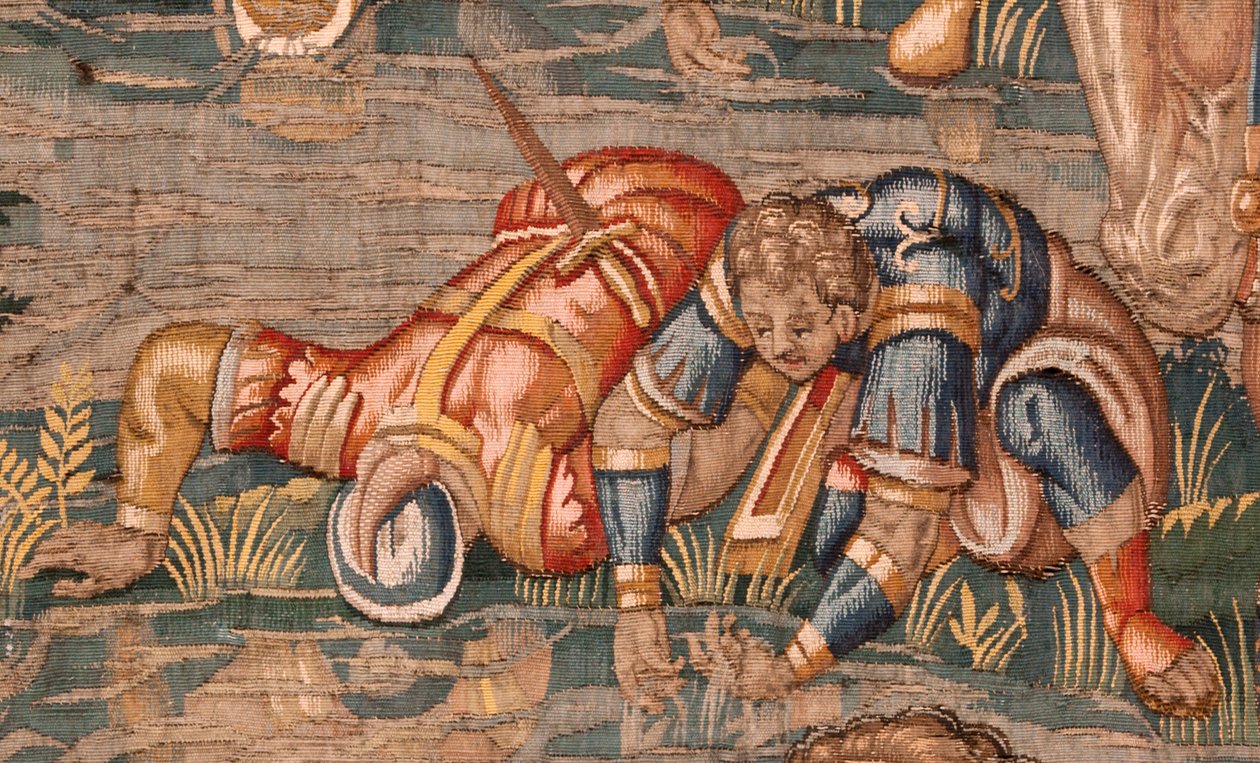 Museu Diocesano (Museo Diocesano). Tapeçaria flamenga. Bruxelas. Atelier François Geubels. Série História de Gideon. Os guerreiros são escolhidos (La elección de los guerreros). A seda e a lã. Legado do Bispo Vicente Roca de la Serna. Barroco. 1534-1571, n de Maerten van Heemskerck