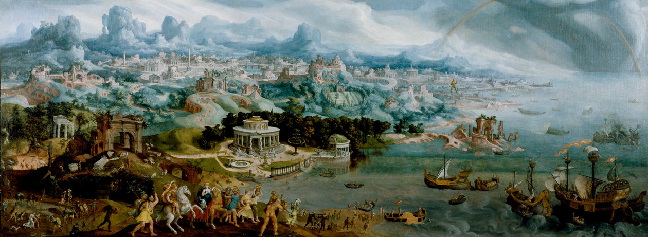 Panorama com o Rapto de Helena no meio das Maravilhas do Mundo Antigo de Maerten van Heemskerck
