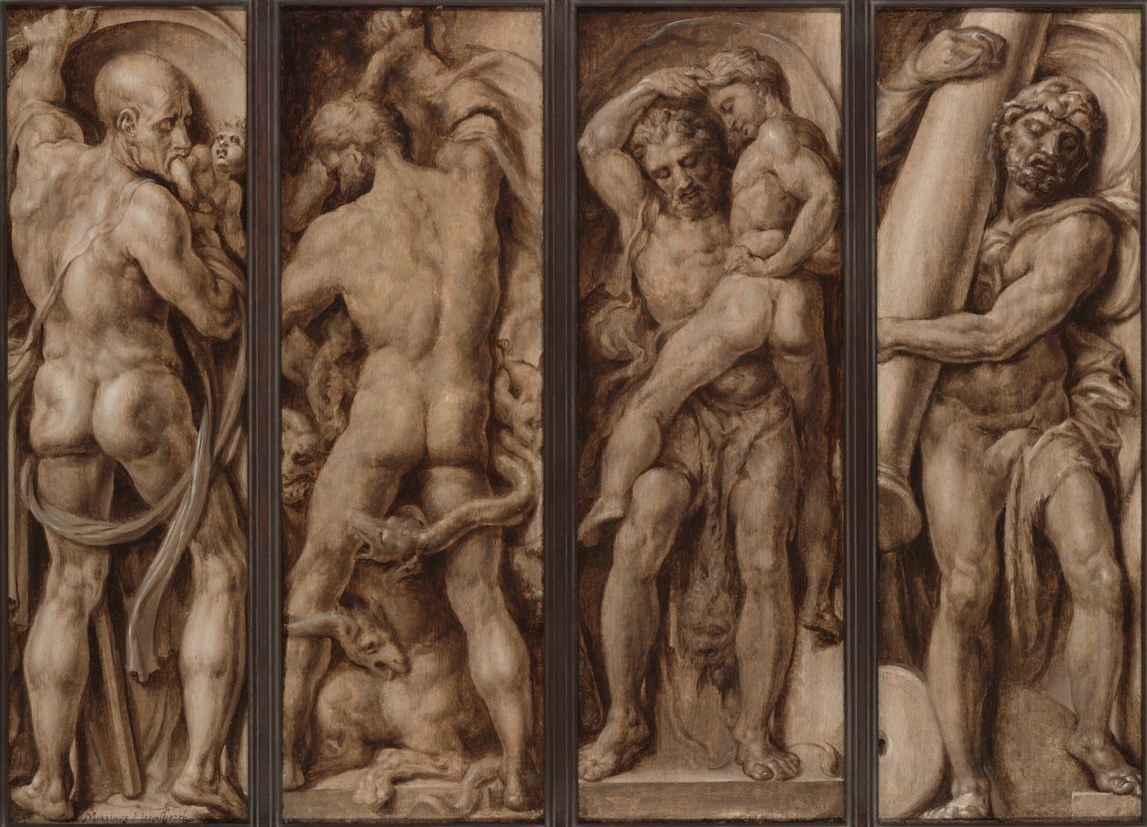 Saturno Devorando uma Criança; Hércules Matando a Hidra; Hércules Levantando Antaeus; Hércules erguendo as colunas de Calpe e Abyla de Maerten van Heemskerck
