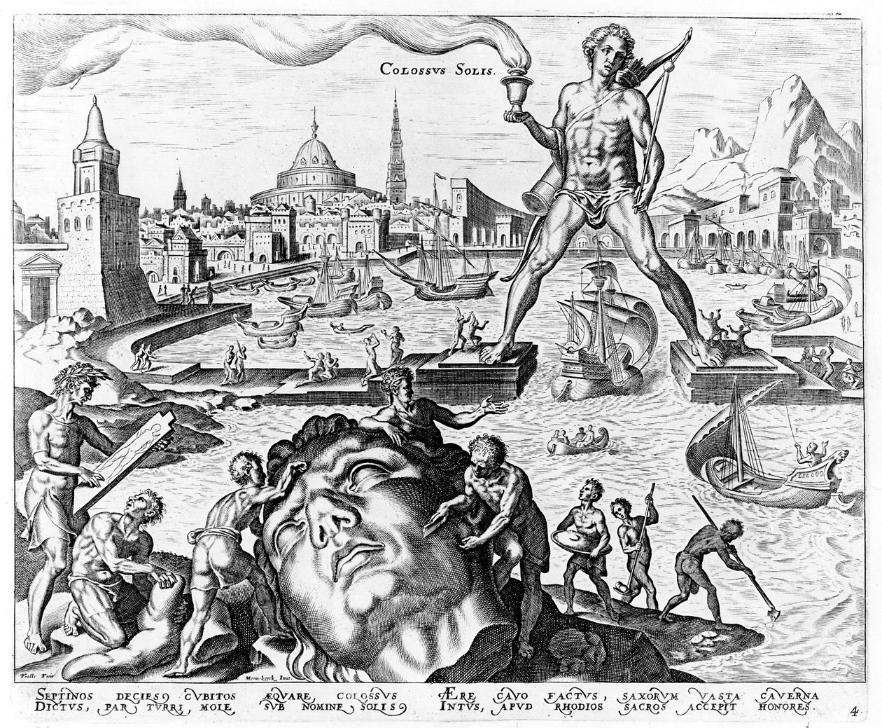 O Colosso de Rodes, prato 4 das Oito Maravilhas do Mundo, engr. Philips Galle, 1572 de Maerten van Heemskerck