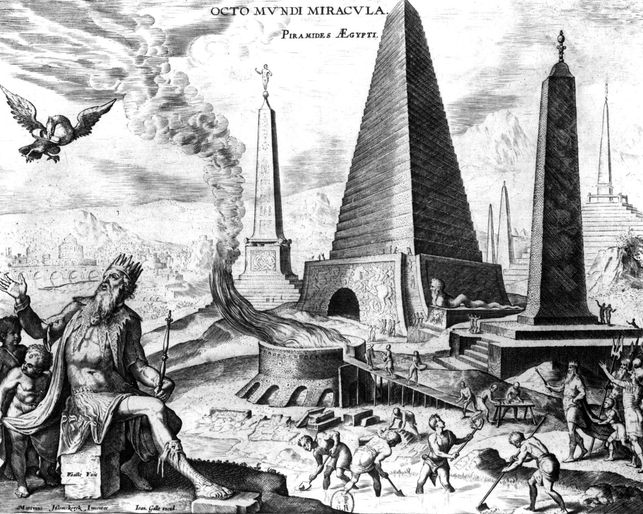As Pirâmides do Egito, placa 1 das Oito Maravilhas do Mundo, eng. Philips Galle de Maerten van Heemskerck