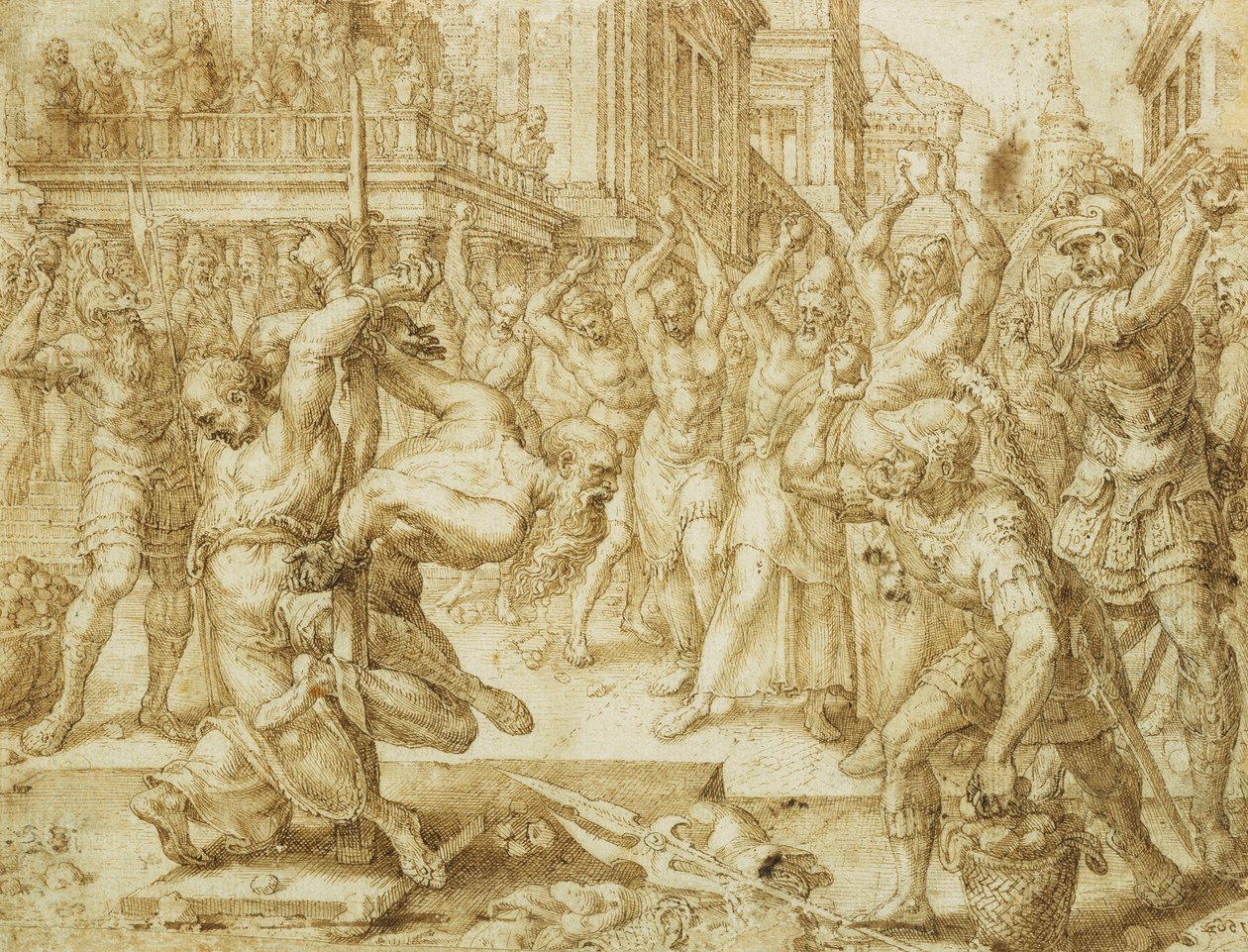 A lapidação dos anciãos, da história de Susanna, 1562 de Maerten van Heemskerck