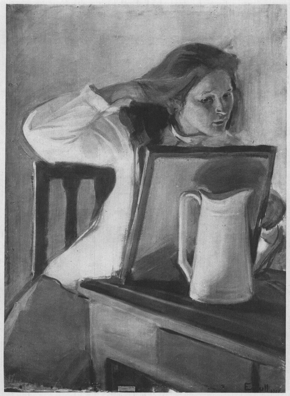 Na frente do espelho. Descrição de acordo com fontes de Magnus Enckell