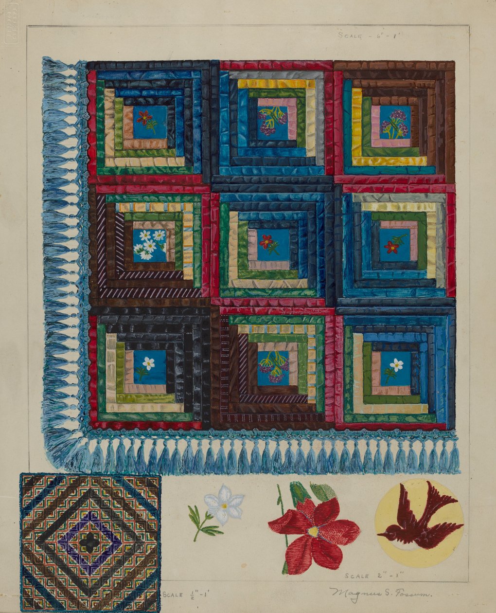 Colcha - Padrão de Cabana de Madeira, c. 1936. de Magnus S. Fossum