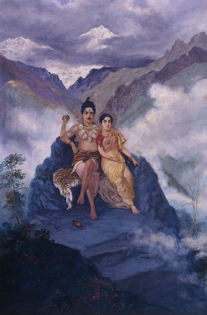 Lord Shiva e Parvati no Monte Kailash (óleo sobre tela) de Mahadev Vishvanath Dhurandhar