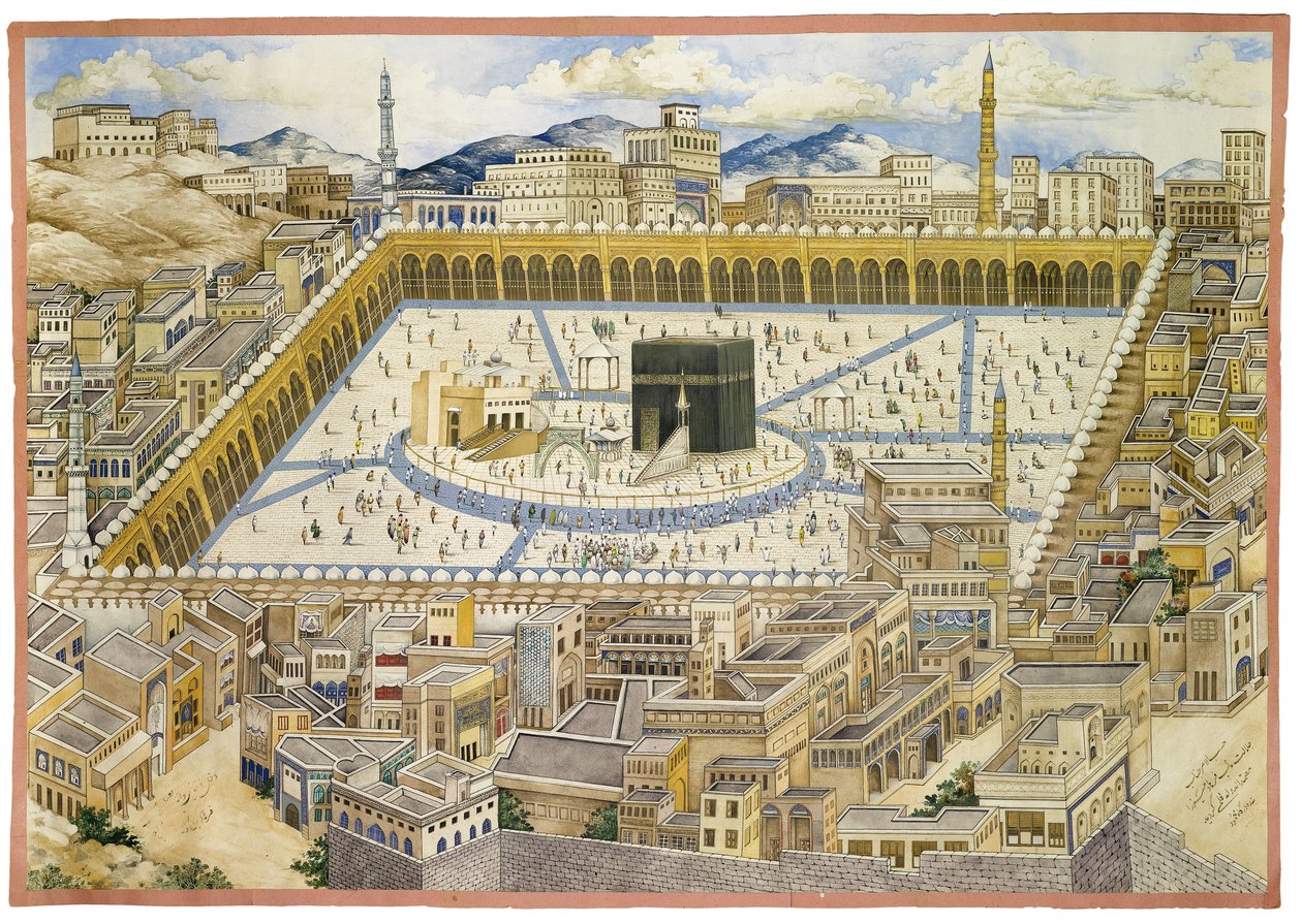 Vista da Kaaba e edifícios circundantes em Meca, segunda metade do século XIX de Mahmud