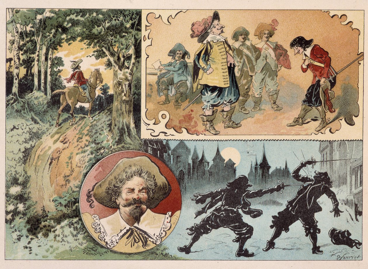 Cyrano de Bergerac, ilustração do romance de Cyrano de Bergerac: "O outro mundo". de Henri Maigrot