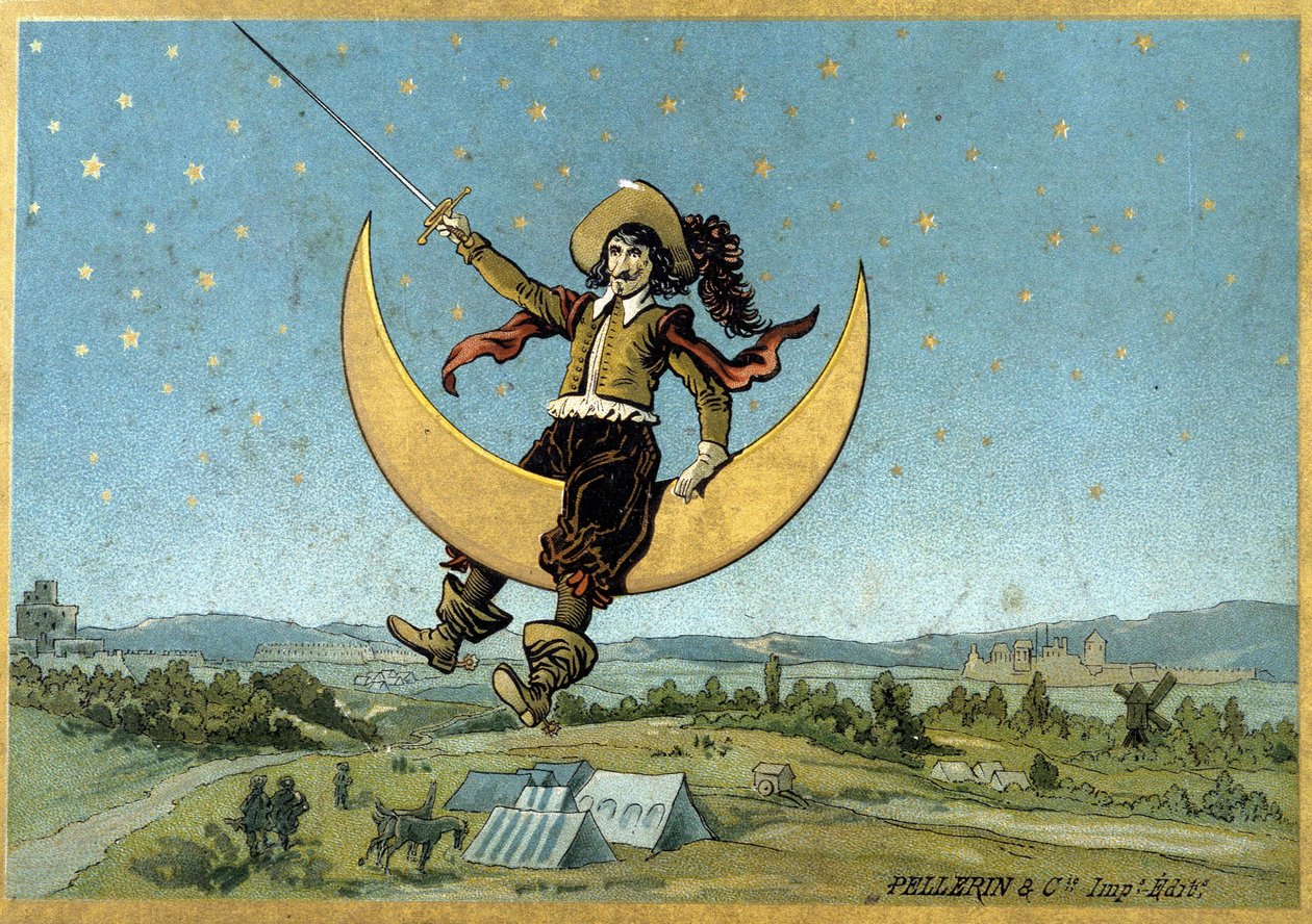 Ilustração de Cyrano de Bergerac em seu romance "O outro mundo". de Henri Maigrot