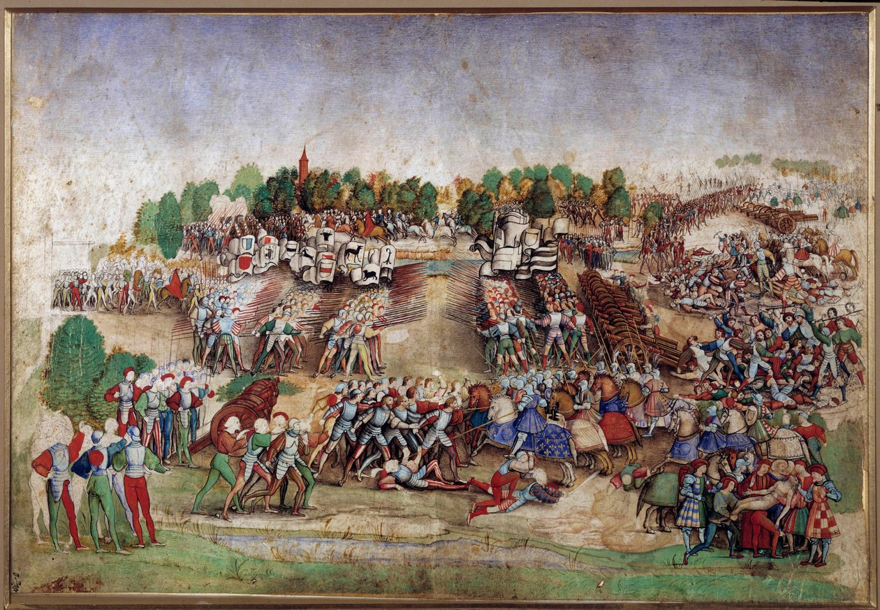 Guerras italianas: "A Batalha de Marignan em 14/09/1515" Desenho na caneta do Mestre De La Ratiere (século XVI) Sol. 0,21x0,31 m Chantilly, Musee Conde de Maitre a la ratiere