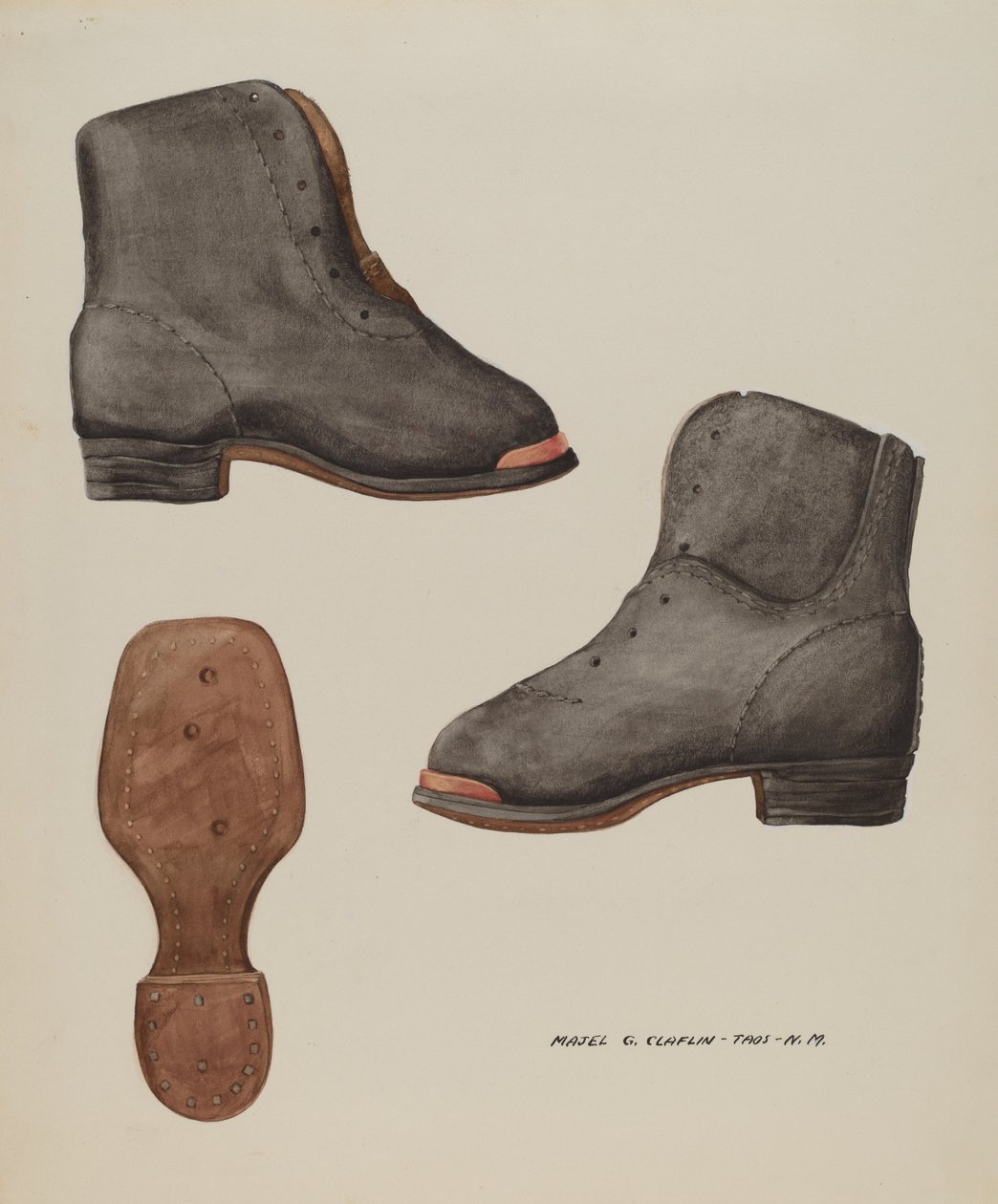 Sapato de criança com bico de cobre, c. 1937. de Majel G. Claflin