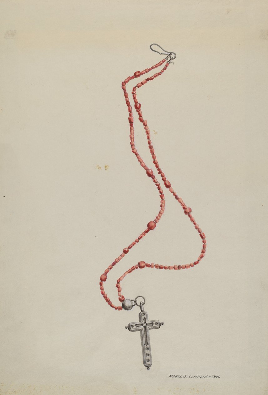 Contas de Coral e Crucifixo, c. 1937. de Majel G. Claflin