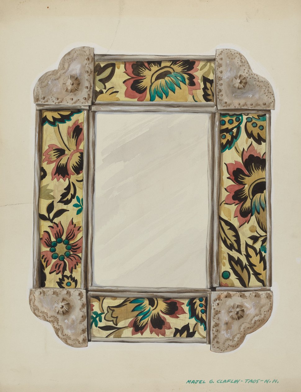 Espelho, Emoldurado com Painéis de Papel de Parede, Encadernado em Lata, c. 1938. de Majel G. Claflin