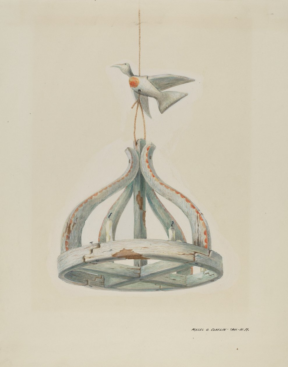 Um pintado, Wooden Candelabrum, com Dove, c. 1937. de Majel G. Claflin