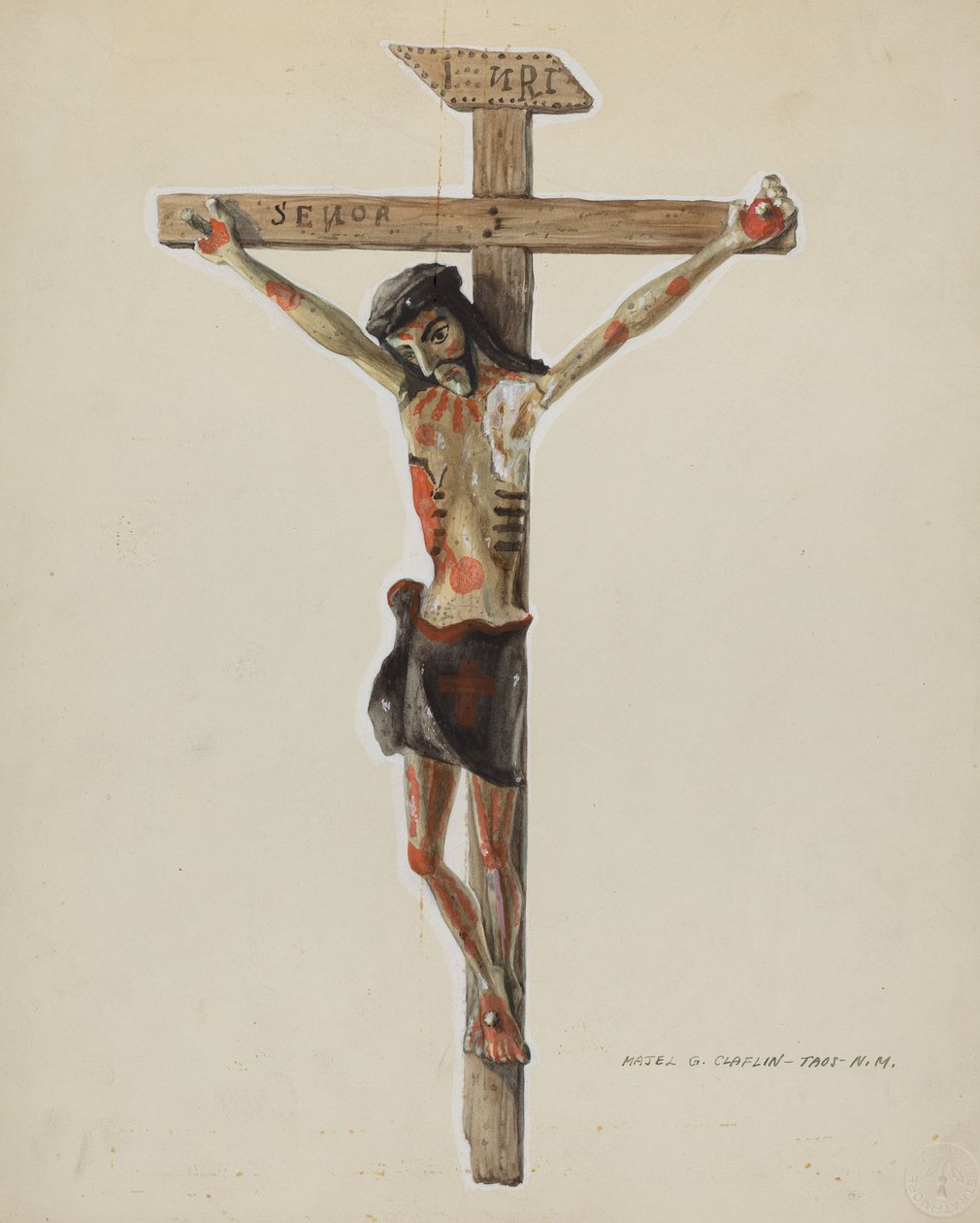 Crucifixo de madeira pintada, c. 1939. de Majel G. Claflin