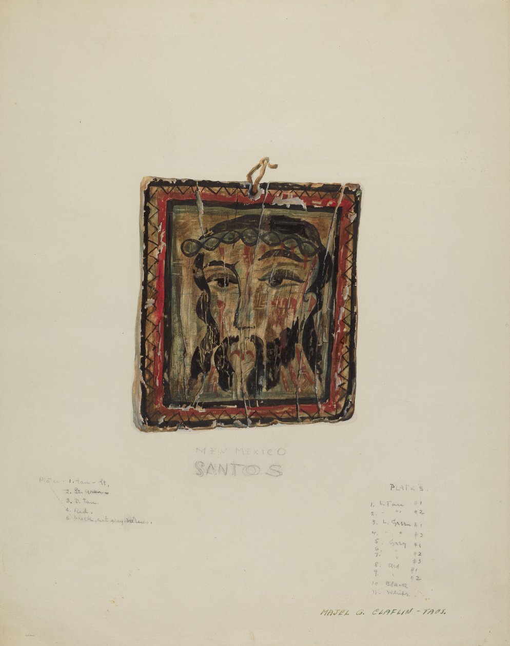 Cabeça pequena de Christo - Retablo, c. 1940. de Majel G. Claflin